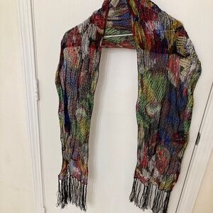 Chico's Multicolor Texture Scarf With Black Fringe